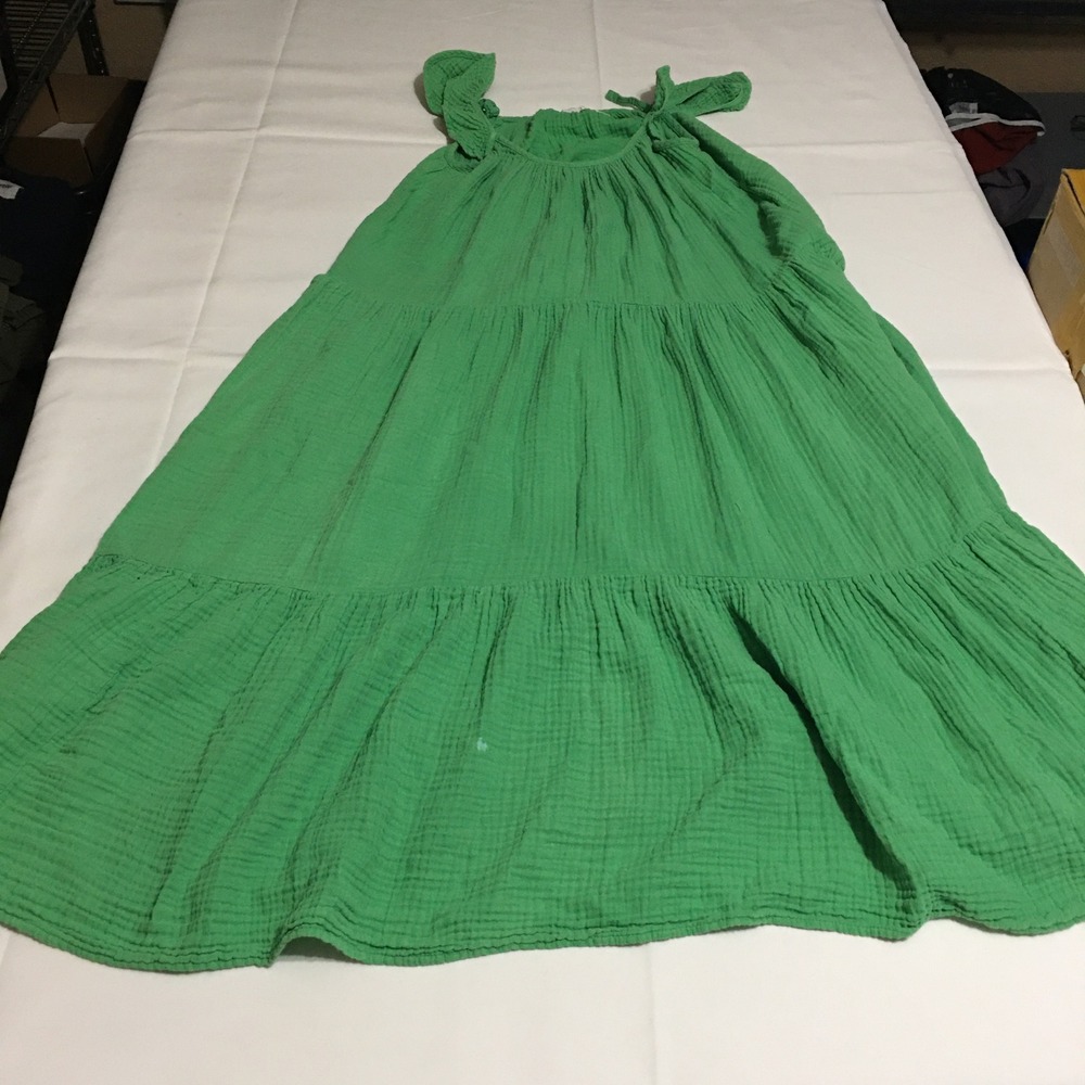 Xirena Tiered Maxi Dress Women XS Green Sleeveless Gauze Ruffle Made in USA